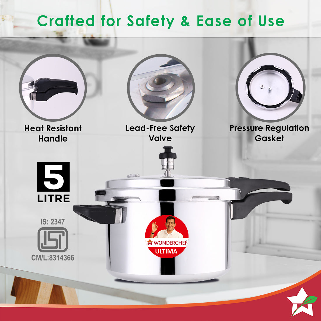 5L Aluminium Pressure Cooker-Induction base