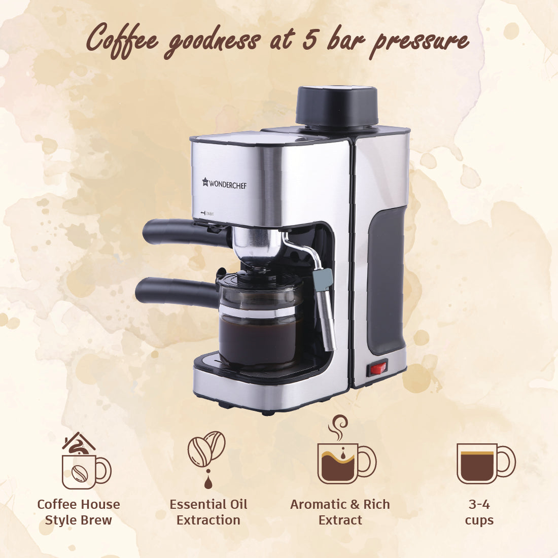 Regalia Espresso Coffee Maker 15 Bar  Ideal for Espresso, Cappuccino, –  Wonderchef