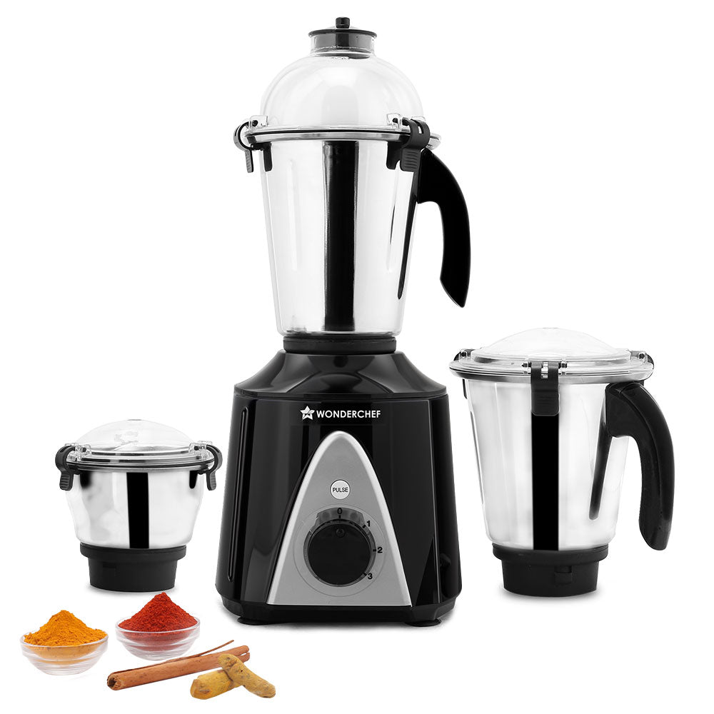 Hush BLDC Mixer Grinder | 3 Jars for Blending, Dry Grinding, Chutney Grinding | Low Friction | Low Noise | Conserves Power | Grind Masalas, Nuts, Coconut to Fruits/Vegetables | RPM 18,000