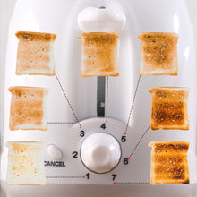 Load image into Gallery viewer, Ultima Pop-up Toaster with Lid Cover|700 Watt| 2 Bread Slice Automatic Pop-up Electric Toaster for Kitchen| 7- Level Browning Controls|Wide Bread Slots| Auto Shut Off|Mid Cycle Cancel Feature| Removable Crumb Tray| Easy to Clean| White| 2 Year Warranty