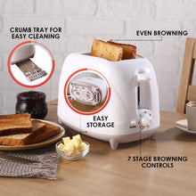 Load image into Gallery viewer, Ultima Pop-up Toaster with Lid Cover|700 Watt| 2 Bread Slice Automatic Pop-up Electric Toaster for Kitchen| 7- Level Browning Controls|Wide Bread Slots| Auto Shut Off|Mid Cycle Cancel Feature| Removable Crumb Tray| Easy to Clean| White| 2 Year Warranty