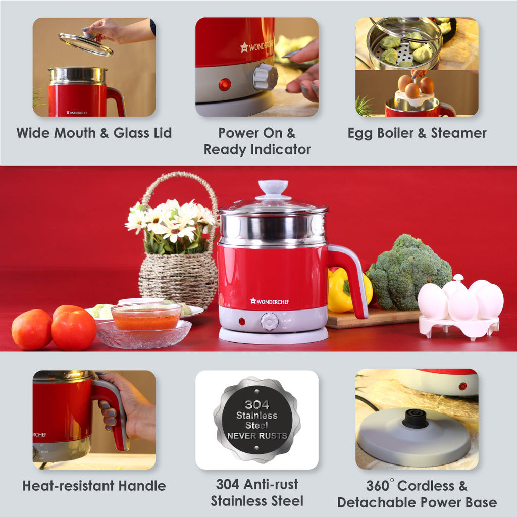 Wonderchef Luxe Multicook Kettle Red 1.2 Litre Kitchen Appliance Online