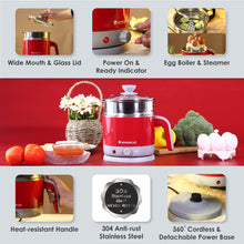 Load image into Gallery viewer, LUXE Multicook Stainless Steel 1.2 L Electric Kettle, 1000W, Red