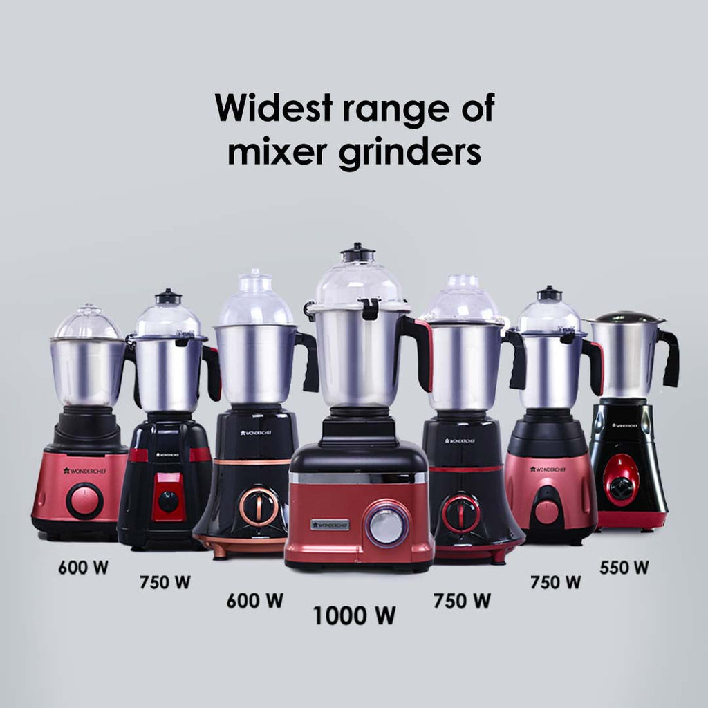 Wonderchef Renewed Vietri Mixer Grinder | 550W | 3 Anti-rust Stainless Steel Jars and Blades | 3-speed Knob