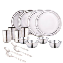 Load image into Gallery viewer, Venice Stainless Steel Dinner Set of 16pcs | Plates, Glasses, Bowls, Spoons | Classic Design and Gloss Finish | 100% Food-grade Stainless Steel | Non-corrosive, Unbreakable | Easy to Clean