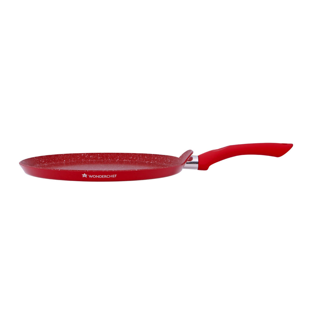 Royal Velvet 30 cm Non-Stick Dosa Tawa | Induction Bottom | Soft-Touch Handle | Virgin Grade Aluminium | PFOA/Heavy Metals Free | 3 mm | 2 Years Warranty | Red