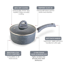 Load image into Gallery viewer, Granite Non-stick Sauce Pan, Induction Bottom, Soft Touch Handle, Virgin Grade Aluminium, PFOA/Heavy Metals Free, 3.5mm, 2 Years Warranty, Grey - Wonderchef