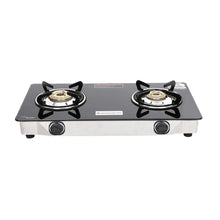 Load image into Gallery viewer, Ruby 2 Burner Glass Cooktop,  Black 7mm Toughened Glass with 1 Year Warranty, Ergonomic Knobs, Efficient Brass Burners, Stainless-steel Spill Tray, Manual Ignition