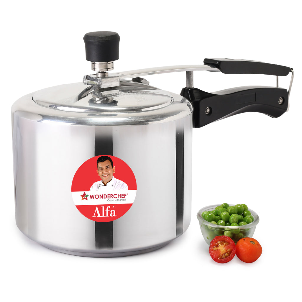 Alfa Aluminium Inner Lid Pressure Cooker | 3 L | Sautéing, Steaming, Frying, Boiling, Pressure Cooking | Induction and Gas Cooktops Friendly | BIS Approved | Cool Touch Handles