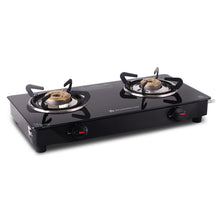 Load image into Gallery viewer, Zest Neo Cooktop | 2 Burners (1 Medium, 1 Small) | Premium Glass Surface | Space Saving Design | Brass Burners | ISI Approved | Free Gas Lighter and Kitchen Knife | 2-Year Warranty