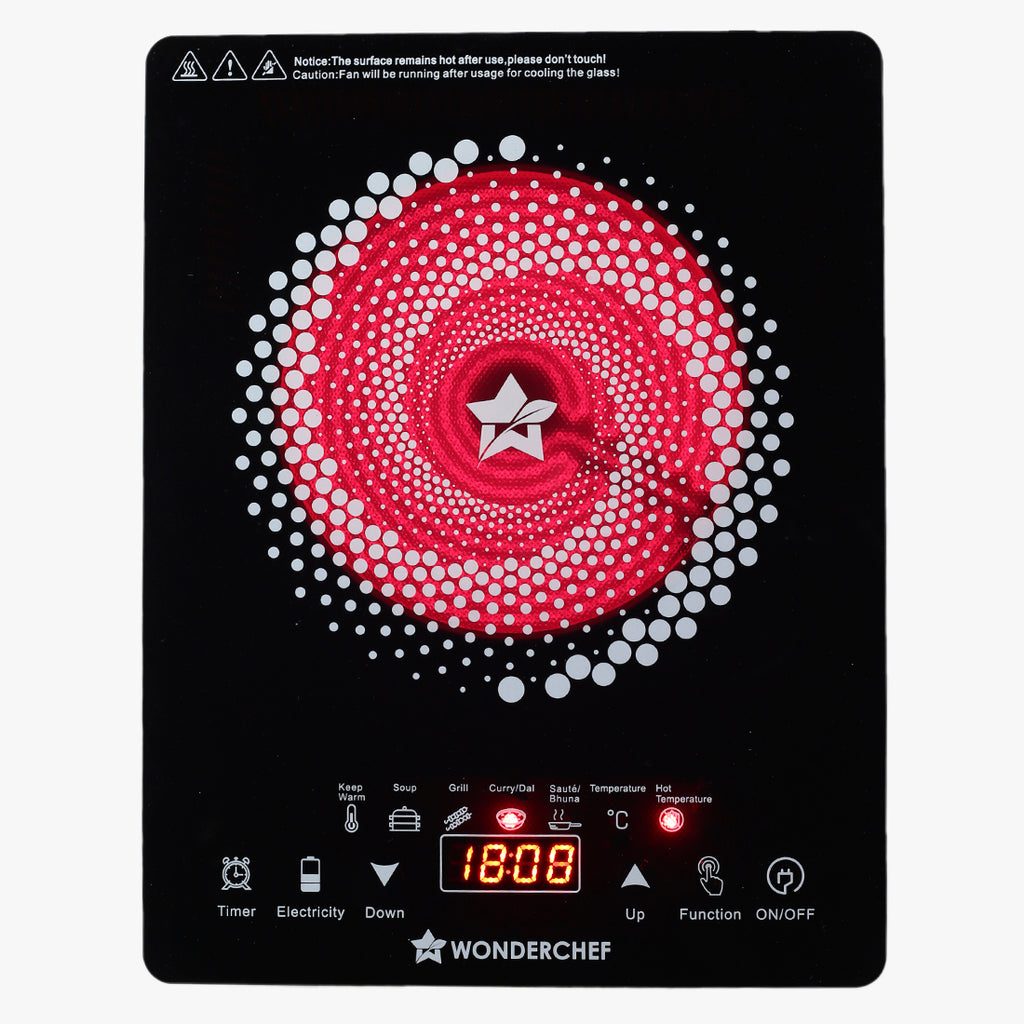 Easy Cook Hot Plate Infrared Cooktop with Feather Touch Control & 6 Power Settings|2200 Watt Induction Cooktop|Pre-set Menus for Soups, Curries, Dals, Saute Masala|Crystal Glass Top Surface| LED Digital Panel | Smart Touch Buttons| 1 Year Warranty