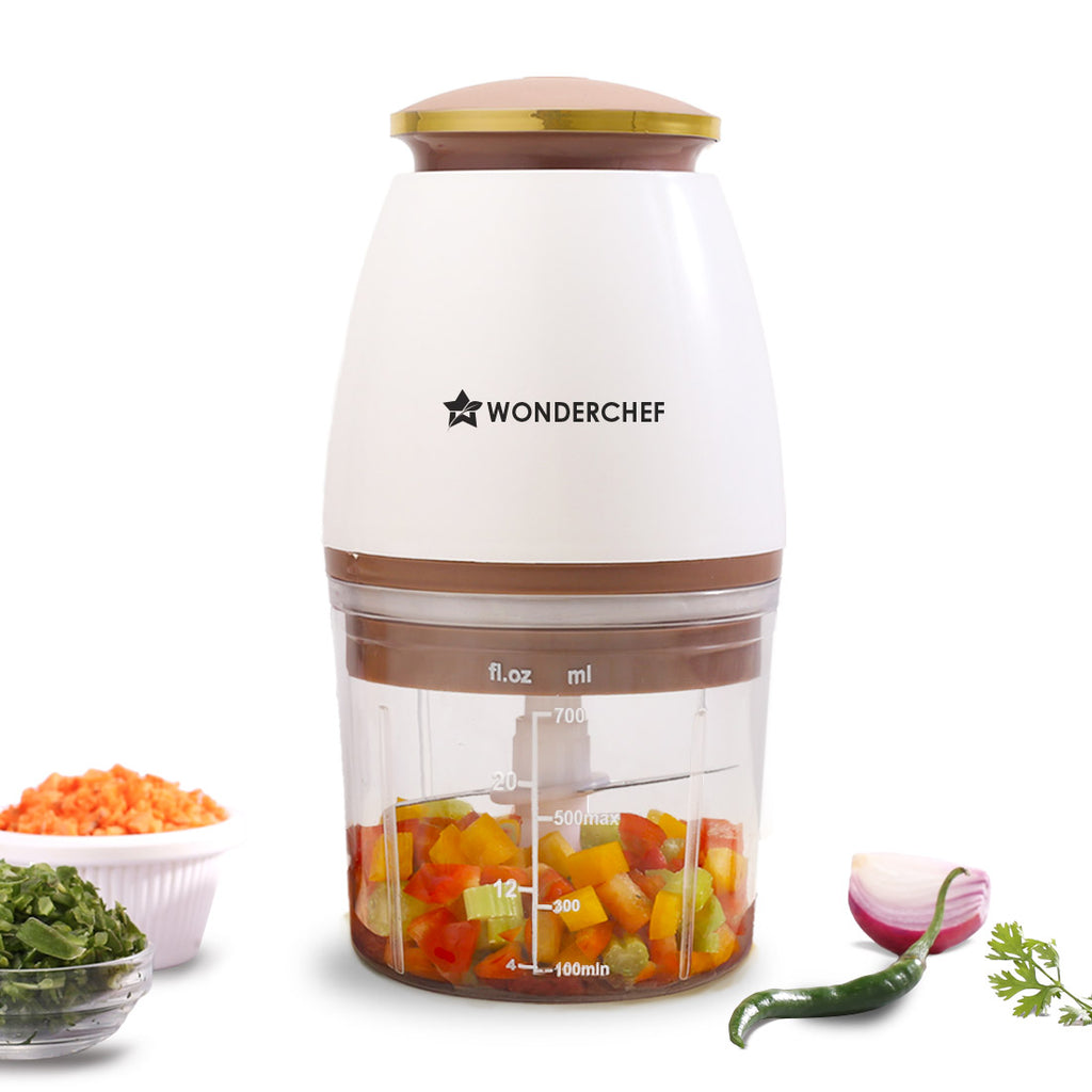 Nutri-chop Pearl Electric Chopper | 4 Sharp Stainless Steel Blades | 700ml | 350W | Chop and Mince Vegetables, Meat, Blends Dips | Transparent Bowl | Low Noise | Light-weight | 2-Year Warranty