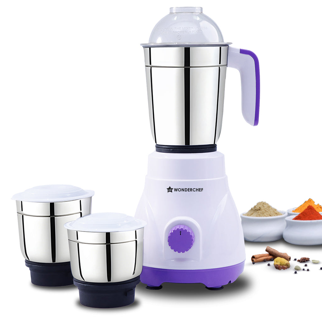 Roma Mixer Grinder | 500W Motor | 3 Jars for Blending, Wet & Dry Grinding | Stainless Steel Jars & Blades | Make Chutneys, Masalas, Batters and Much More | 2-Year Warranty | White & Blue