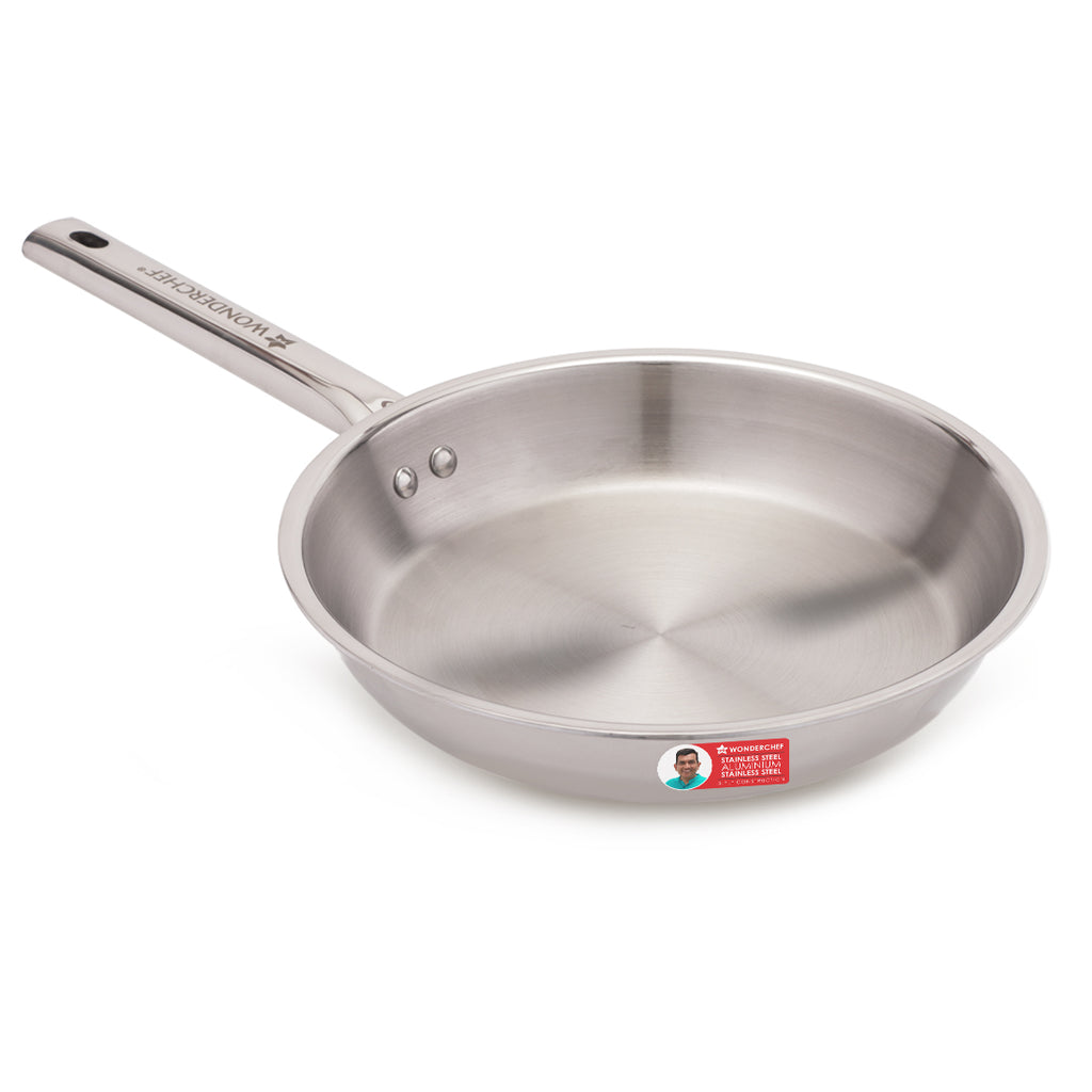 Stella Triply Stainless Steel Fry Pan | 24 cm, 1.7 Litres | Compatible with Gas Stove, Induction, Ceramic Cooktop | Non-toxic | Uniform Heating | Heavy-duty Handle | 10-year Warranty