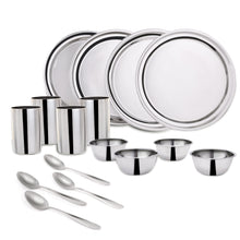 Load image into Gallery viewer, Venice Stainless Steel Dinner Set of 16pcs | Plates, Glasses, Bowls, Spoons | Classic Design and Gloss Finish | 100% Food-grade Stainless Steel | Non-corrosive, Unbreakable | Easy to Clean