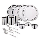 Venice Stainless Steel Dinner Set of 16pcs | Plates, Glasses, Bowls, Spoons | Classic Design and Gloss Finish | 100% Food-grade Stainless Steel | Non-corrosive, Unbreakable | Easy to Clean