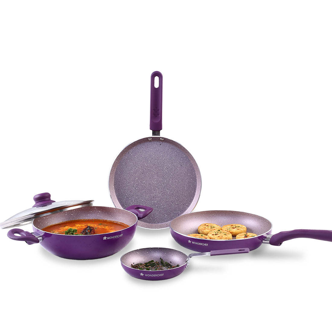 Royal Velvet 4Pc Non-stick Cookware Set- 3mm, Purple, 2 Years Warranty –  Wonderchef