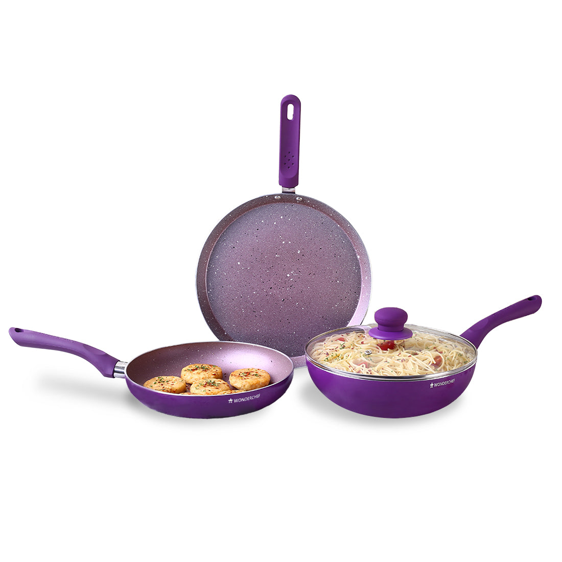 Royal Velvet 4Pc Non-stick Cookware Set- 3mm, Purple, 2 Years Warranty –  Wonderchef