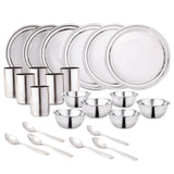 Venice Stainless Steel Dinner Set of 24pcs | Plates, Glasses, Bowls, Spoons | Classic Design and Gloss Finish | 100% Food-grade Stainless Steel | Non-corrosive, Unbreakable | Easy to Clean