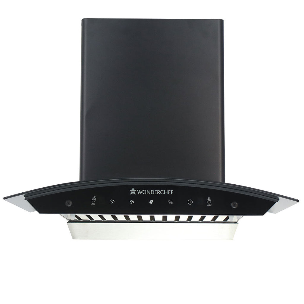 Ultima 60cm 1200 m3/hr Auto Clean Curved Glass Chimney | Baffle Filter | 1200M3/Hr powerful suction | Touch + 3 speed Motion Sensor control | Low Noise | 7 Year Warranty on Motor | 1 Year Comprehensive Warranty on Product | Black