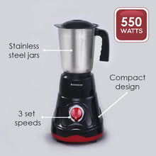 Load image into Gallery viewer, Ruby Mixer Grinder With 3 Jars and Anti-Rust Stainless Steel Blades, Ergonomic Handles, 550W, 5 Years Warranty, Red and Black