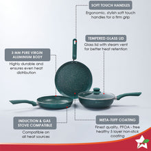 Load image into Gallery viewer, Royal Velvet Plus Non-stick Cookware Set, 4Pc (Wok with Lid, Fry Pan, Dosa Tawa), Induction Bottom, Soft Touch Handle, Pure Grade Aluminium, PFOA Free, 2 Years Warranty,  Olive Green