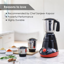 Load image into Gallery viewer, Capri Mixer Grinder 750W, 3 Stainless Steel Jars, Black &amp; Red, 5 Years Warranty