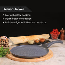 Load image into Gallery viewer, Granite 28cm Non-Stick Dosa Tawa | Induction Bottom | Soft-Touch Handles | Virgin Aluminium | PFOA/Heavy Metals Free | 3.5mm | 2 Year Warranty | Grey