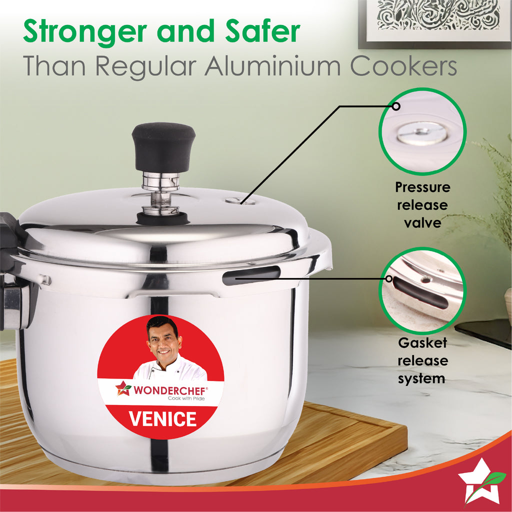 Venice Stainless-steel Pressure Cooker | 3L | Outer Lid | Triply Bottom | Safe Cooking | Compatible with Gas Stove, Induction, Ceramic, and Electric Stoves | ISI Certified | 5-Year Warranty