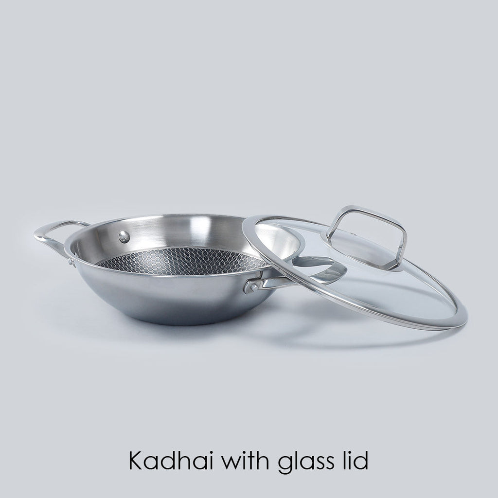 Stanton 24 cm Non-stick Kadhai/Kadai with Lid - 2 Litre | 3 ply steel