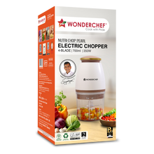 Load image into Gallery viewer, Nutri-chop Pearl Electric Chopper | 4 Sharp Stainless Steel Blades | 700ml | 350W | Chop and Mince Vegetables, Meat, Blends Dips | Transparent Bowl | Low Noise | Light-weight | 2-Year Warranty