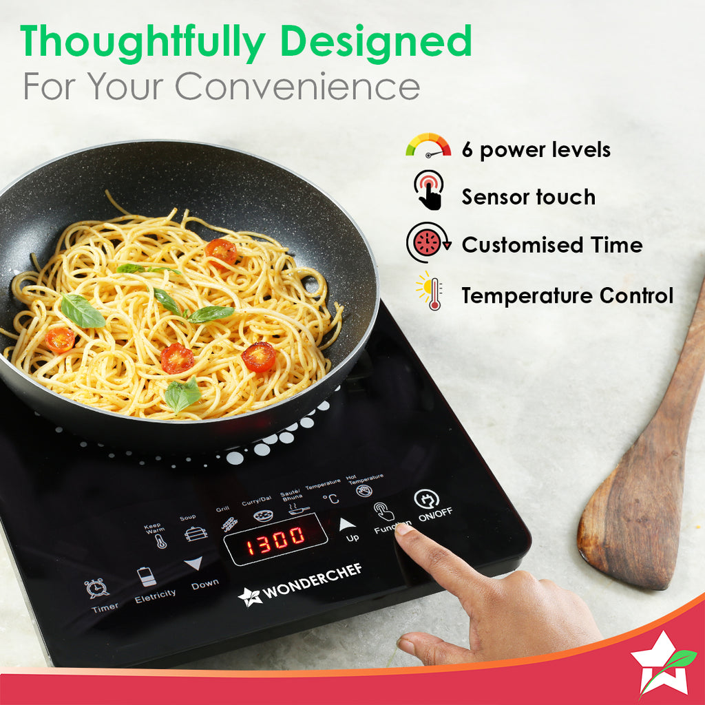 Easy Cook Hot Plate Infrared Cooktop with Feather Touch Control & 6 Power Settings|2200 Watt Induction Cooktop|Pre-set Menus for Soups, Curries, Dals, Saute Masala|Crystal Glass Top Surface| LED Digital Panel | Smart Touch Buttons| 1 Year Warranty