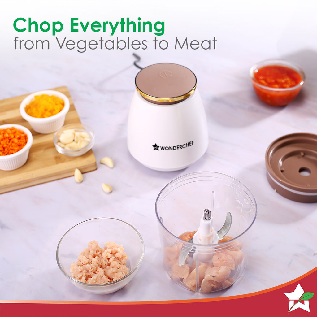 Nutri-chop Pearl Electric Chopper | 4 Sharp Stainless Steel Blades | 700ml | 350W | Chop and Mince Vegetables, Meat, Blends Dips | Transparent Bowl | Low Noise | Light-weight | 2-Year Warranty