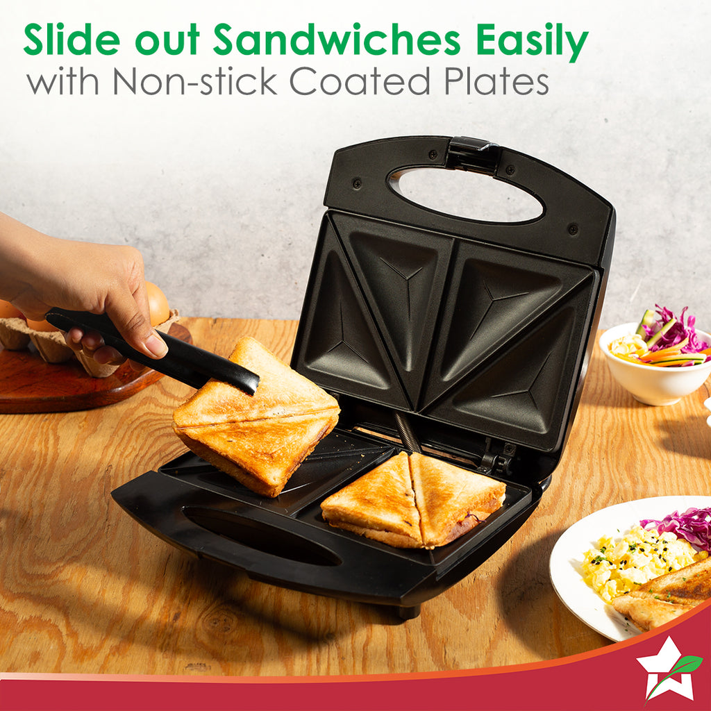 Acura Plus Sandwich Maker | 750W | Non-stick Aluminium Grill Plates | For Crispy Toast Sandwiches | Cool-touch Body with LED Indicator Lights | Easy to Clean | 2-year Warranty | Black