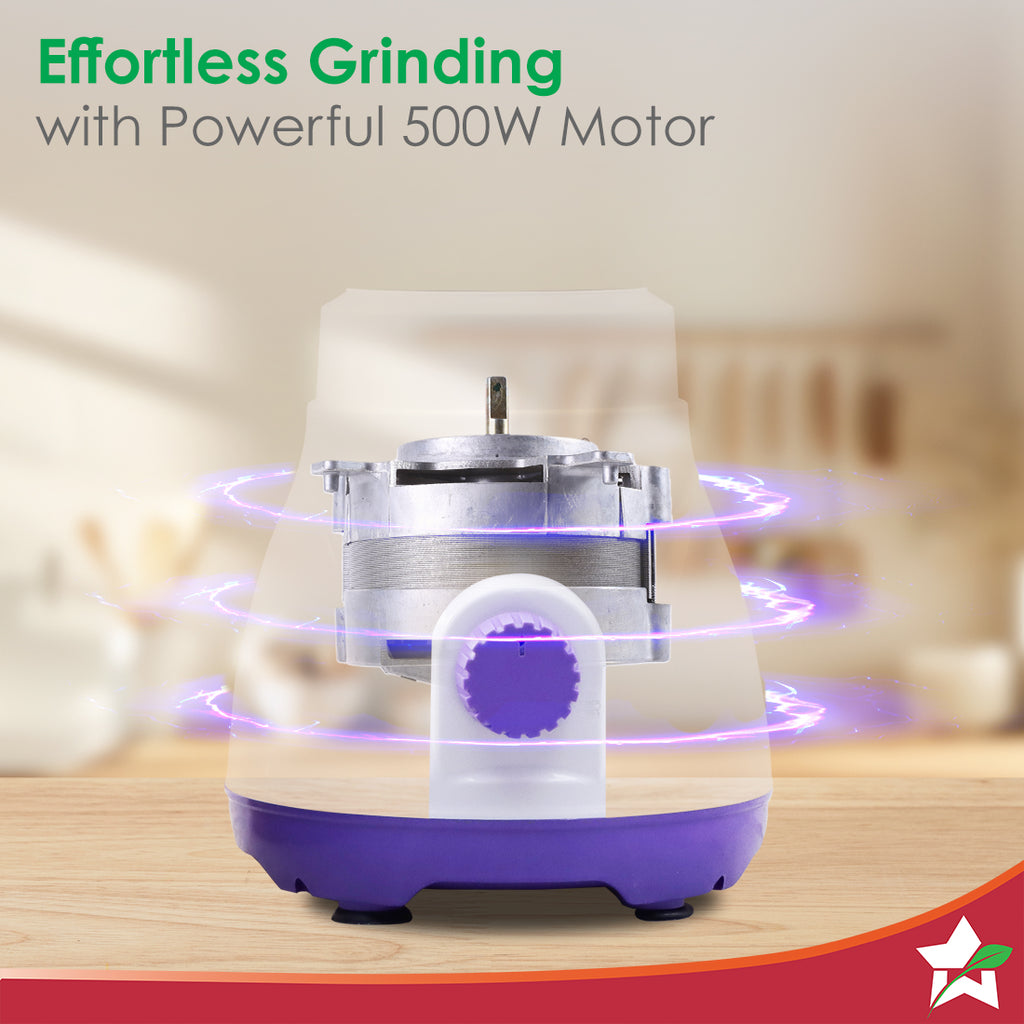 Roma Mixer Grinder | 500W Motor | 3 Jars for Blending, Wet & Dry Grinding | Stainless Steel Jars & Blades | Make Chutneys, Masalas, Batters and Much More | 2-Year Warranty | White & Blue