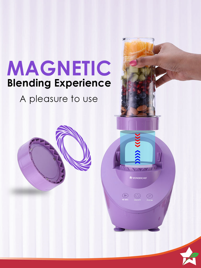 Wonderchef Renewed Magneto Blender | Smoothie & Juice Maker | World’s Safest with Magnetic Induction Tech | Variable Speed | Automatic with 60-sec auto-stop | Portable with Sipper Jar | 1-Year Warranty