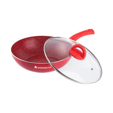 Load image into Gallery viewer, Granite Aluminium Non-stick Wok With Glass Lid, 24cm, 2.7L, 3.5mm, Red, Compatible On Hot Plate, Hobs, Gas Stove, Ceramic Plate And Induction, 2 Years Warranty