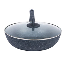 Load image into Gallery viewer, Granite 24 cm Non-Stick Wok | Glass Lid | Induction Bottom | Soft-Touch Handles | Virgin Aluminium | PFOA and Heavy Metals Free | 3.5mm Thick| 24cm, 2.7 litres | 2 Year Warranty | Grey