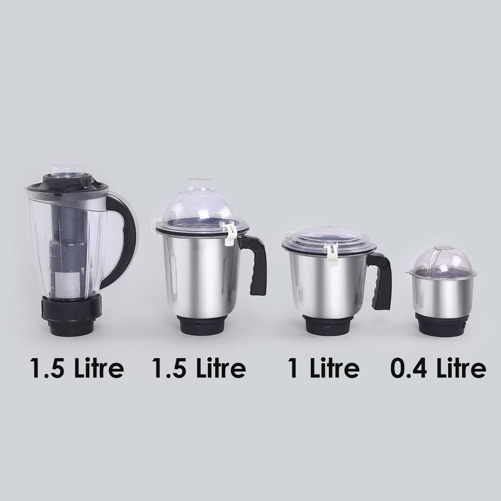 Wonderchef Renewed Glory Mixer Grinder | 750W | 4 Stainless Steel Jars and Anti-rust Stainless Steel Blades | Ergonomic Handles