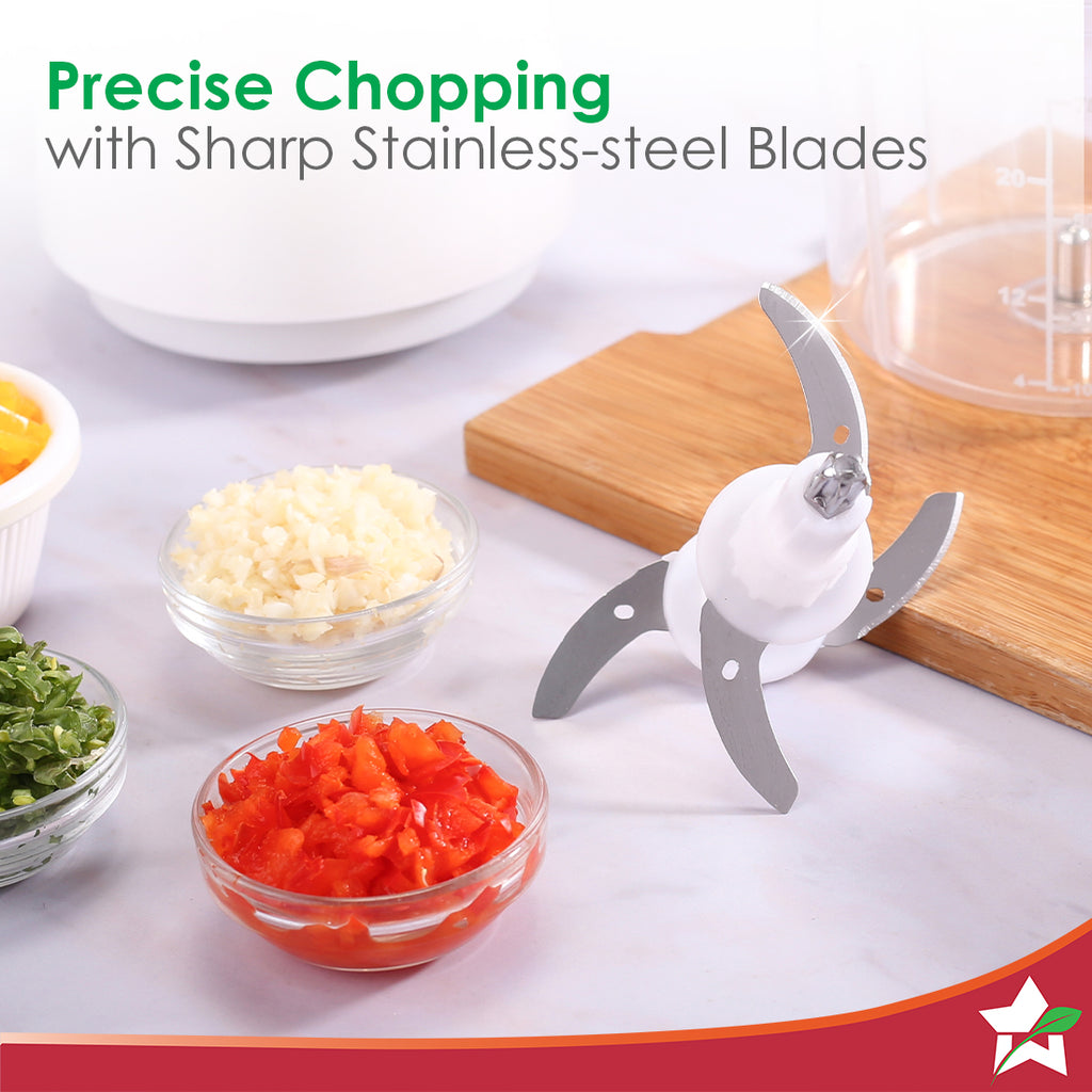 Nutri-chop Pearl Electric Chopper | 4 Sharp Stainless Steel Blades | 700ml | 350W | Chop and Mince Vegetables, Meat, Blends Dips | Transparent Bowl | Low Noise | Light-weight | 2-Year Warranty