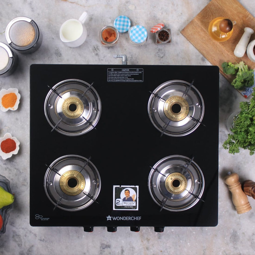 Wonderchef Ruby Black 4 Burner Glass Cooktop - Wonderchef