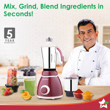 Load image into Gallery viewer, Acura Plus Mixer Grinder | 750W | 4 Jars for Blending, Dry Masala Grinding, Chutney Grinding, Smoothie | Sharp Stainless-Steel Blades | Grind Tough Ingredients | 5-Year Warranty on Motor