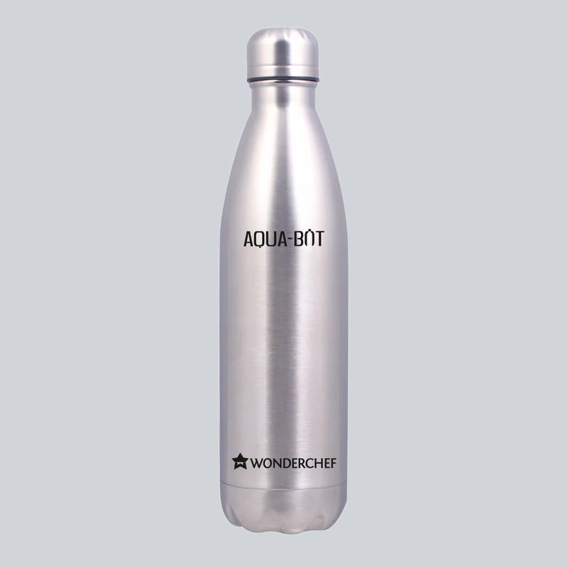 Aqua-Bot, 1000ml, Double Wall Stainless Steel Vacuum Insulated Hot and Cold Flask, Spill & Leak Proof, Silver, 2 Years Warranty