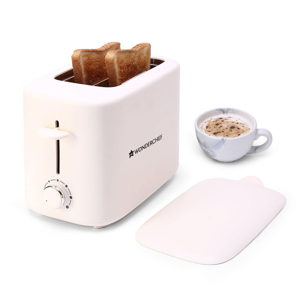 Bellagio 2-Slice Pop-up Toaster with Lid Cover | 800 Watt | 2 Bread Slice | 6- Level Browning Controls|Wide Bread Slots| Auto Shut Off | Easy to Clean| White| 2 Year Warranty