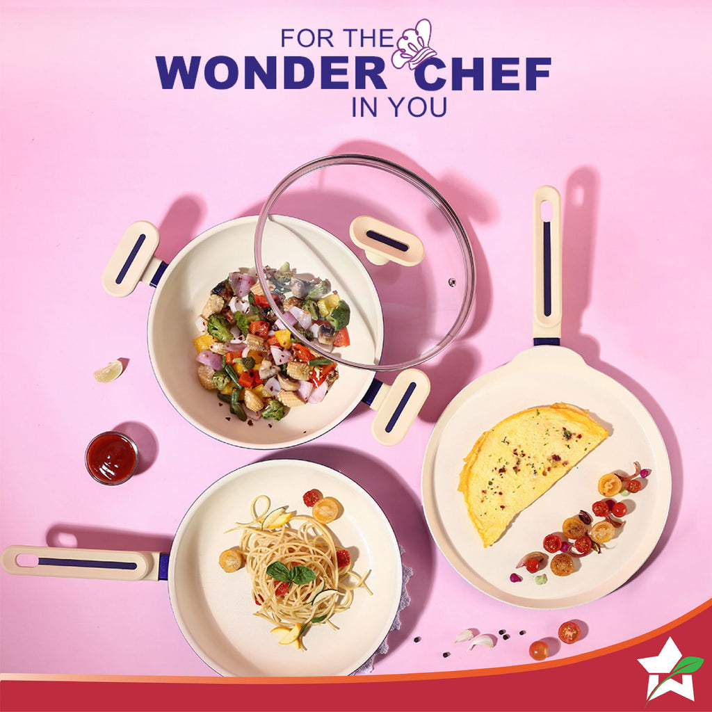 Wonderchef Renewed Bellagio 28cm Dosa Tawa | Healthy Ceramic Coating | Non-Toxic | PFAS and PFOA Free | 3mm Thickness | Soft-Touch Handles and Knob