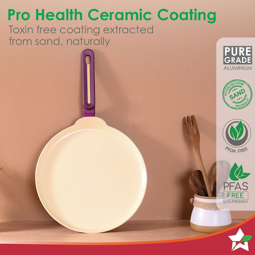 Bellagio Dosa Tawa | 28 cm | Non-Stick Ceramic Coating | Non-Toxic | Pure Aluminium | PFAS and PFOA Free | 3mm Thickness | Two-Tone Soft-Touch Handle | Firm Grip | 2 Years Warranty