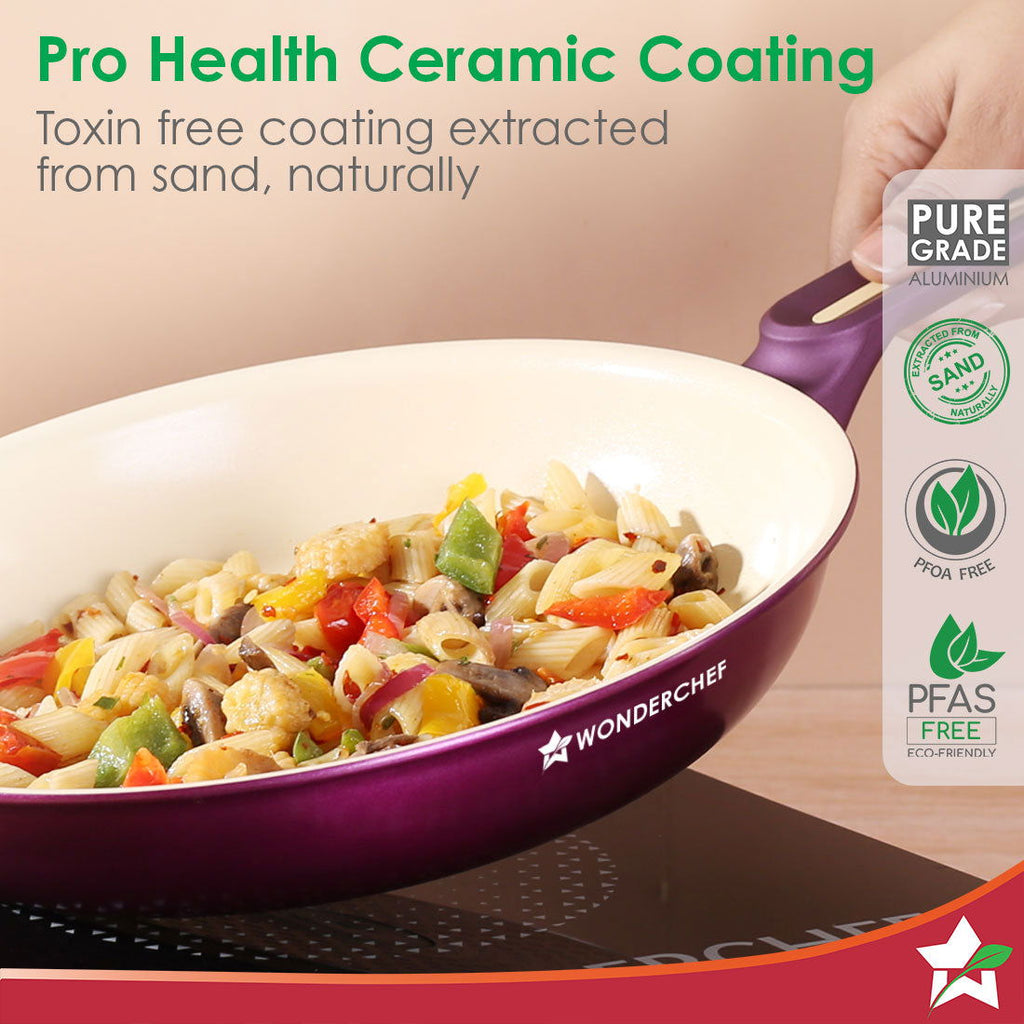 Bellagio Fry Pan | Healthy Ceramic Coating | Non-Toxic | PFAS and PFOA Free | 3mm Thickness | Soft-Touch Handles | Deep Purple | 2 Year Warranty