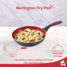 Load image into Gallery viewer, Burlington Aluminum Non-Stick Cookware 4 pc Set | Kadhai with Glass Lid 1.15L, Sauce Pan 2.6L, Fry Pan 1.7L | Induction Bottom | Soft Touch Handles | Pure Grade Aluminium | PFOA Free | 2 Year Warranty | Red/Black