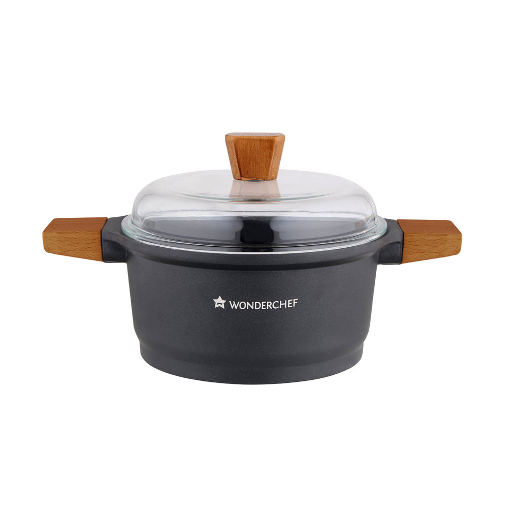 Caesar Non-Stick Casserole with Lid, German Beechwood Handle, Pure Grade Aluminium, Induction Bottom, 5 mm, Black,  5 Years Warranty