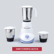 Load image into Gallery viewer, Capri Mixer Grinder 550W With 3 Stainless Steel Jars (White &amp; Blue)